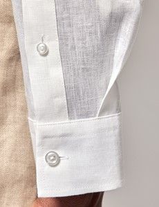 White Pure Linen Slim Safari Shirt-preview5