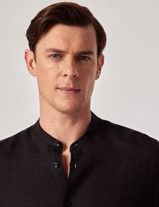 Black Pure Linen Shirt - Collarless-preview2