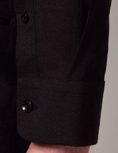 Black Pure Linen Shirt - Collarless-preview4