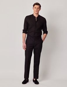 Black Pure Linen Shirt - Collarless-preview6