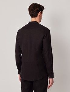 Black Pure Linen Shirt - Collarless-preview3