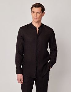 Black Pure Linen Shirt - Collarless