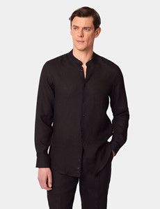 Black Pure Linen Shirt - Collarless