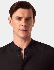 Black Pure Linen Shirt - Collarless-preview2