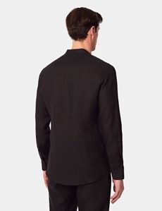 Black Pure Linen Shirt - Collarless-preview3