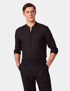 Black Pure Linen Shirt - Collarless-preview5