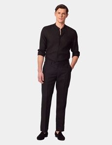Black Pure Linen Shirt - Collarless-preview6