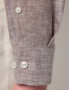 Brown Pure Linen Shirt - Collarless-preview5