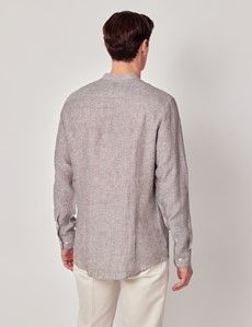 Brown Pure Linen Shirt - Collarless-preview4