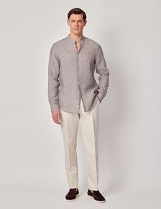 Brown Pure Linen Shirt - Collarless-preview6