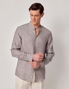 Brown Pure Linen Shirt - Collarless-preview3
