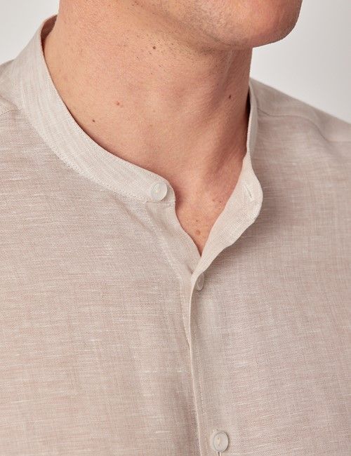 Natural Pure Linen Shirt - Collarless-preview