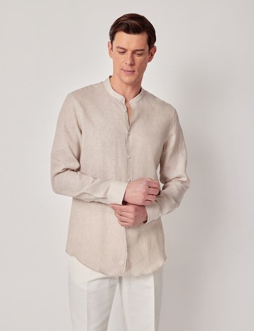 Natural Pure Linen Shirt - Collarless
