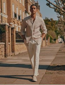 Natural Pure Linen Shirt - Collarless-preview1