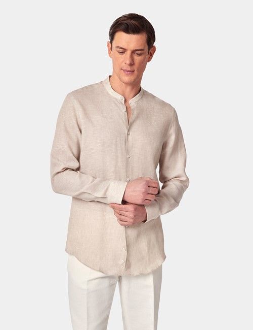 Natural Pure Linen Shirt - Collarless