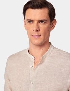 Natural Pure Linen Shirt - Collarless-preview3