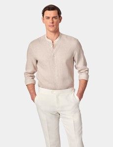 Natural Pure Linen Shirt - Collarless-preview6