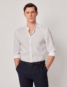 White Pure Linen Shirt - Collarless-preview5