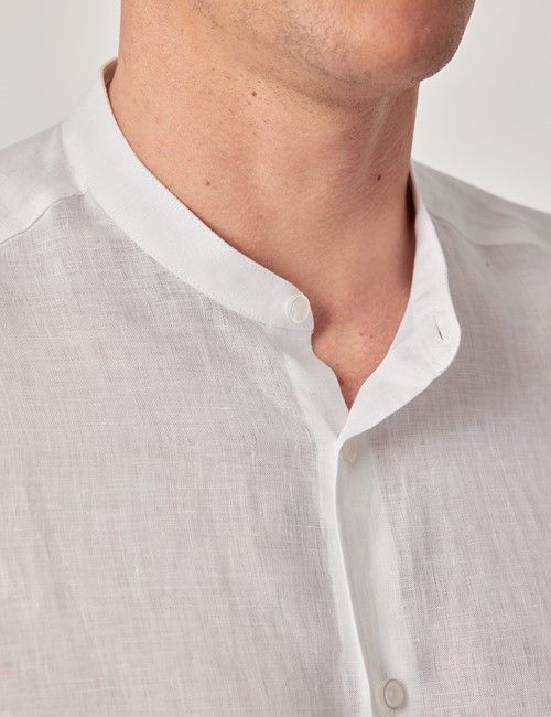 White Pure Linen Shirt - Collarless-preview