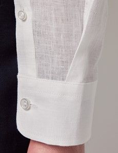 White Pure Linen Shirt - Collarless-preview4