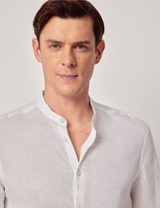 White Pure Linen Shirt - Collarless-preview2