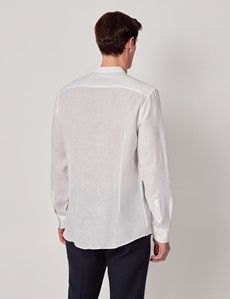 White Pure Linen Shirt - Collarless-preview3