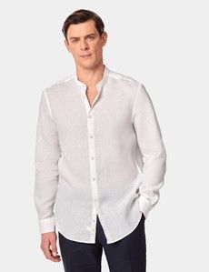 White Pure Linen Shirt - Collarless