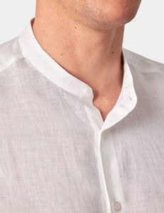 White Pure Linen Shirt - Collarless-preview1