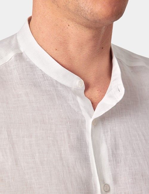 White Pure Linen Shirt - Collarless-preview