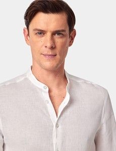 White Pure Linen Shirt - Collarless-preview2