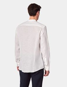 White Pure Linen Shirt - Collarless-preview3