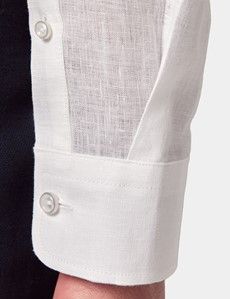 White Pure Linen Shirt - Collarless-preview4