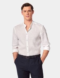 White Pure Linen Shirt - Collarless-preview5