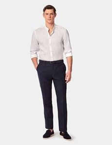 White Pure Linen Shirt - Collarless-preview6