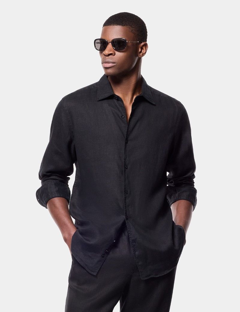 Slim Fit Black Linen Shirt