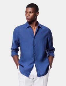 Slim Fit Marine Blue Linen Shirt
