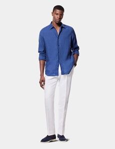 Slim Fit Marine Blue Linen Shirt