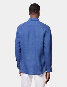 Slim Fit Marine Blue Linen Shirt
