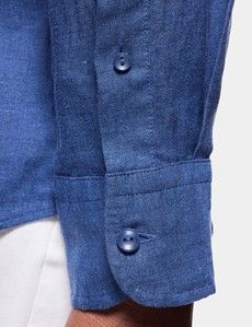 Slim Fit Marine Blue Linen Shirt