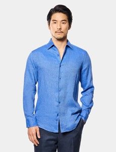 Slim Fit Mid Blue Linen Shirt