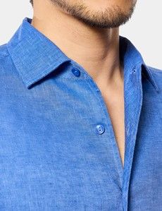 Slim Fit Mid Blue Linen Shirt