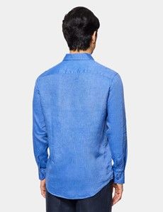 Slim Fit Mid Blue Linen Shirt