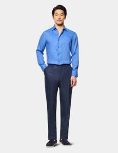 Slim Fit Mid Blue Linen Shirt