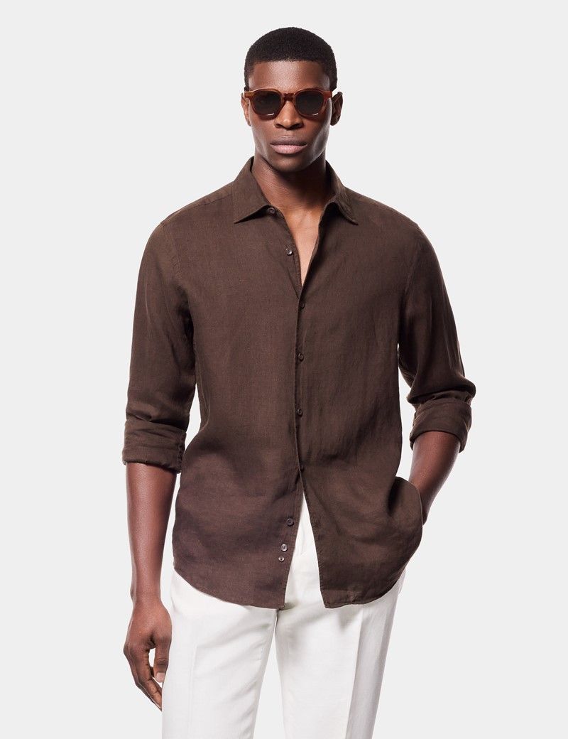 Slim Fit Chocolate Brown Linen Shirt