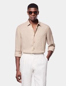 Slim Fit Taupe Linen Shirt