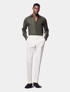 Slim Fit Dark Green Linen Shirt