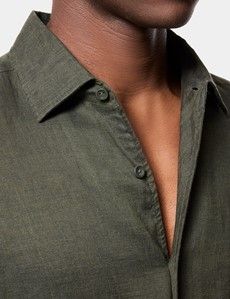 Slim Fit Dark Green Linen Shirt