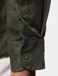 Slim Fit Dark Green Linen Shirt