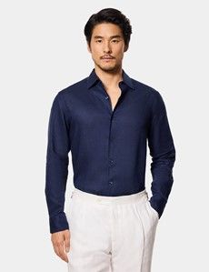Slim Fit Navy Linen Shirt