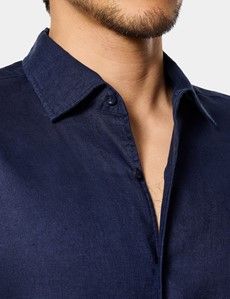 Slim Fit Navy Linen Shirt